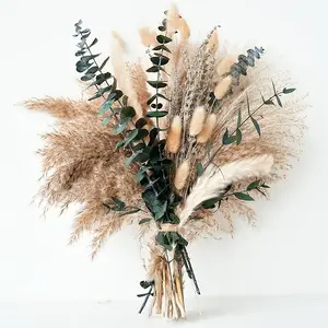 Green Pampas Grass Bohemian Bouquet – A delicate arrangement of dried lavender and eucalyptus flowers to create a Western Bohemian décor – adding a rustic touch to your Bohemian-style home, bedroom, and wedding table.