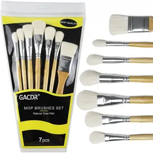 Gilding Brush Set, 7 Pieces Versatile Goat Hair Blending Mop Brushes for Acrylic Painting Wartercolor Foil Gold Leaf Flakes Sheets