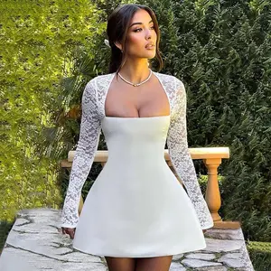 Women’s Summer Short Boho Beach Mini Wedding Dresses — Bridal Mini Lace Long-Sleeve Short Dress for Weddings & Engagements