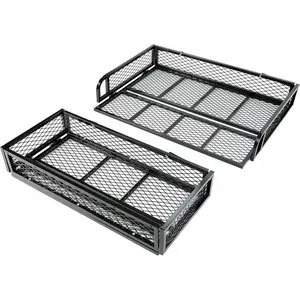 ATV Front+Rear Cargo Basket Universal Front+Rear Luggage Carrier Mesh Rack Black Steel
