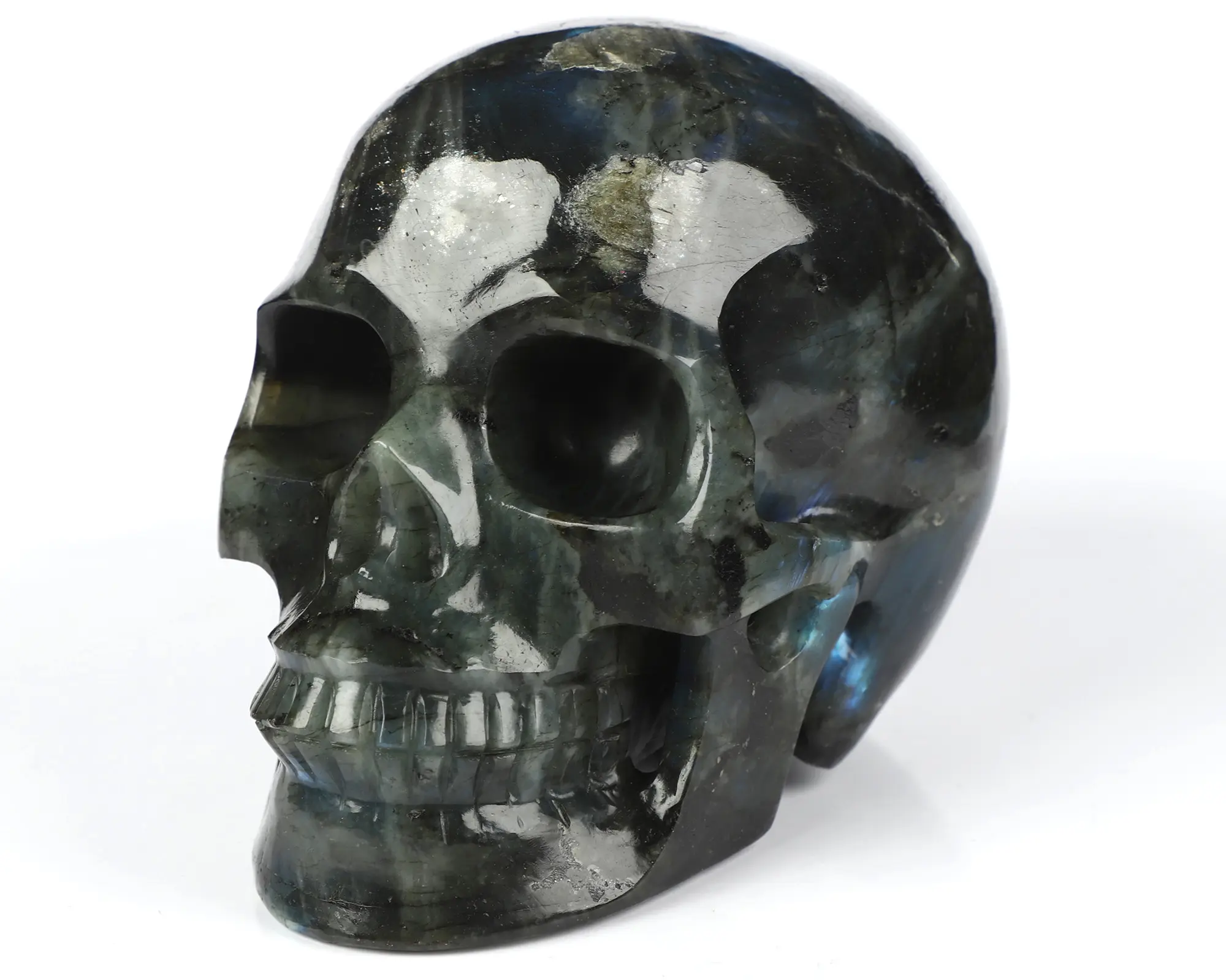 5.0" Labradorite Hand Carved Crystal Skull, Realistic, Crystal Healing