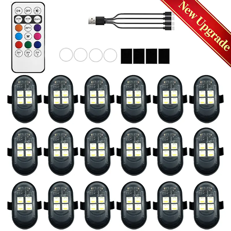 [2026 Upgraded] Portable USB Rechargeable 8 Colors Mode LED Lights for Cars - 10 Modes, Brightness Levels, Memory Function, 4 Rubber Rings, Batteries, Velcro Mount, E-Bike Accessories, DIY Night Driving Ambient Glow Decor
