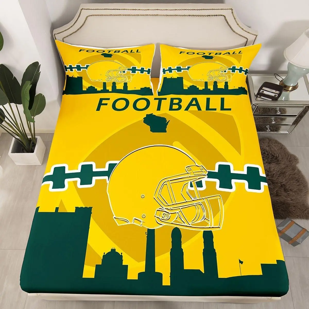 Feelyou 3D Print Football Fitted Sheet - 3D, Bright, Decorated, Graphic Styles with Deep Pockets, Versatile for Any Room, Ideal for Boys & American Rugby Enthusiasts, 3D Fitted Sheets, Bright Fitted Sheets