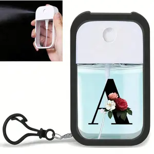 45ML Refillable Card Spray Bottle with Lettering, Travel-Friendly Design Portable Bottle for Perfume, Hand Sanitizer, Alcohol, Includes Silicone Holder and Keychain