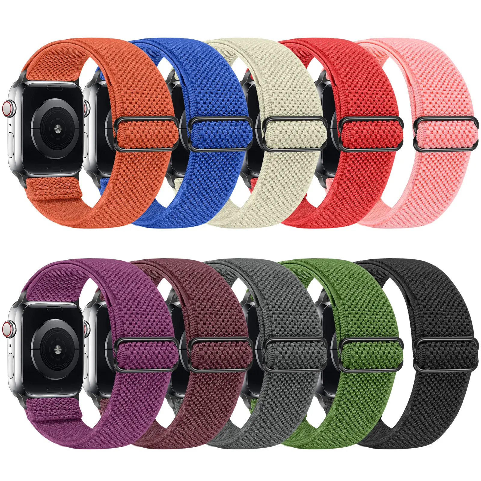 10 PACK Elastic Watch Band Compatible with Apple Watch 38mm 40mm 41mm 42mm 44mm 45mm 46mm 49mm , Adjustable Length, Stretch Nylon Sports Watch Strap, Compatible with iWatch Ultra 2 Series 10/9/8/7/SE/6/5/4/3/2/1/SE for Men Women