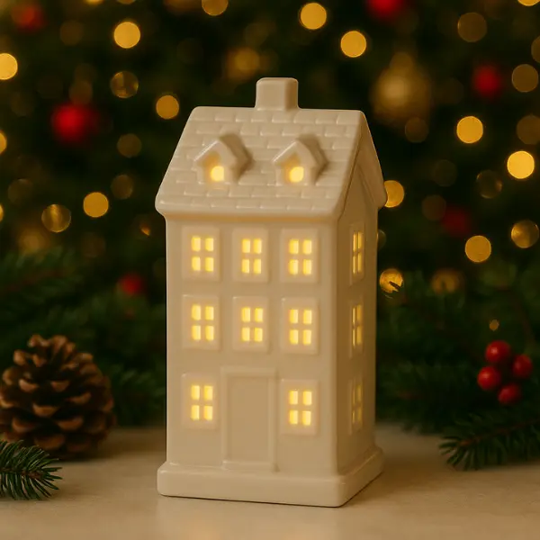 Ceramic Light Up House Lantern with LED Halloween Fall Home Decor Cozy Autumn Mantel Shelf Table Pumpkin Candle Holder Ghost Jar Lighted Village House Spooky Season Fall Aesthetic Holiday Gift