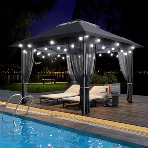 12'x12' Pop-Up Gazebo w/ Double Roof & Mosquito Netting, Portable Outdoor Canopy Tent for Camping, Lawn, Patio, Garden & Backyard Events without Led