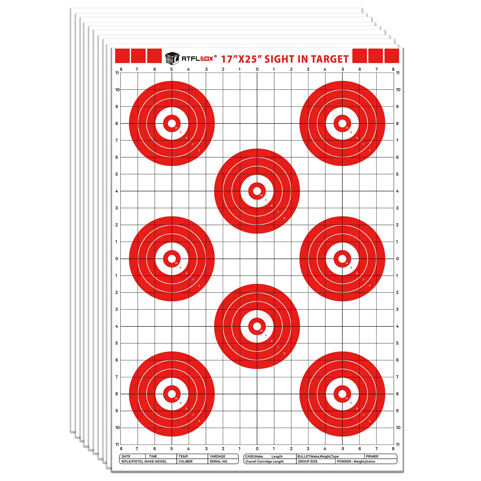 Atflbox 25pcs Sight in Shooting Range Paper Target, 17X25 Inch Paper Red Bullseye Shooting Targets