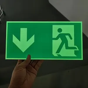 Night Glow Emergency Exit Sign, Durable Pe Material, Border and Arrow, Fire and Evacuation Indicator for Workshop Office Public Space