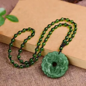 Unisex Green Jade Hand-Carved Pixiu Dragon Pendant Necklace 70cm Chain Lucky Wealth Auspicious Amulet Jewelry for Birthday Christmas Gift