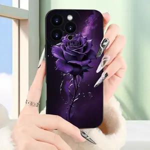 Creative Purple Charming Rose Pattern Phone Case, Thick Full Body Protection, Shockproof and Drop-proof TPU Soft Case, Suitable for Men and Women's Birthdays or Holiday Gifts, Compatible with iPhone 16 15 14 13 12 11 XS XR X 7 8 Mini Plus Pro Max SE