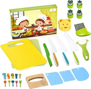 46P Kids Knife Set for Real Cooking, Montessori KitchenTools for Toddlers, Toddler Knife Set Cutting Board KidCrinkle Cutter, Toddlers Kitchen Toy for Age 3-10 Year OldBoys Girls