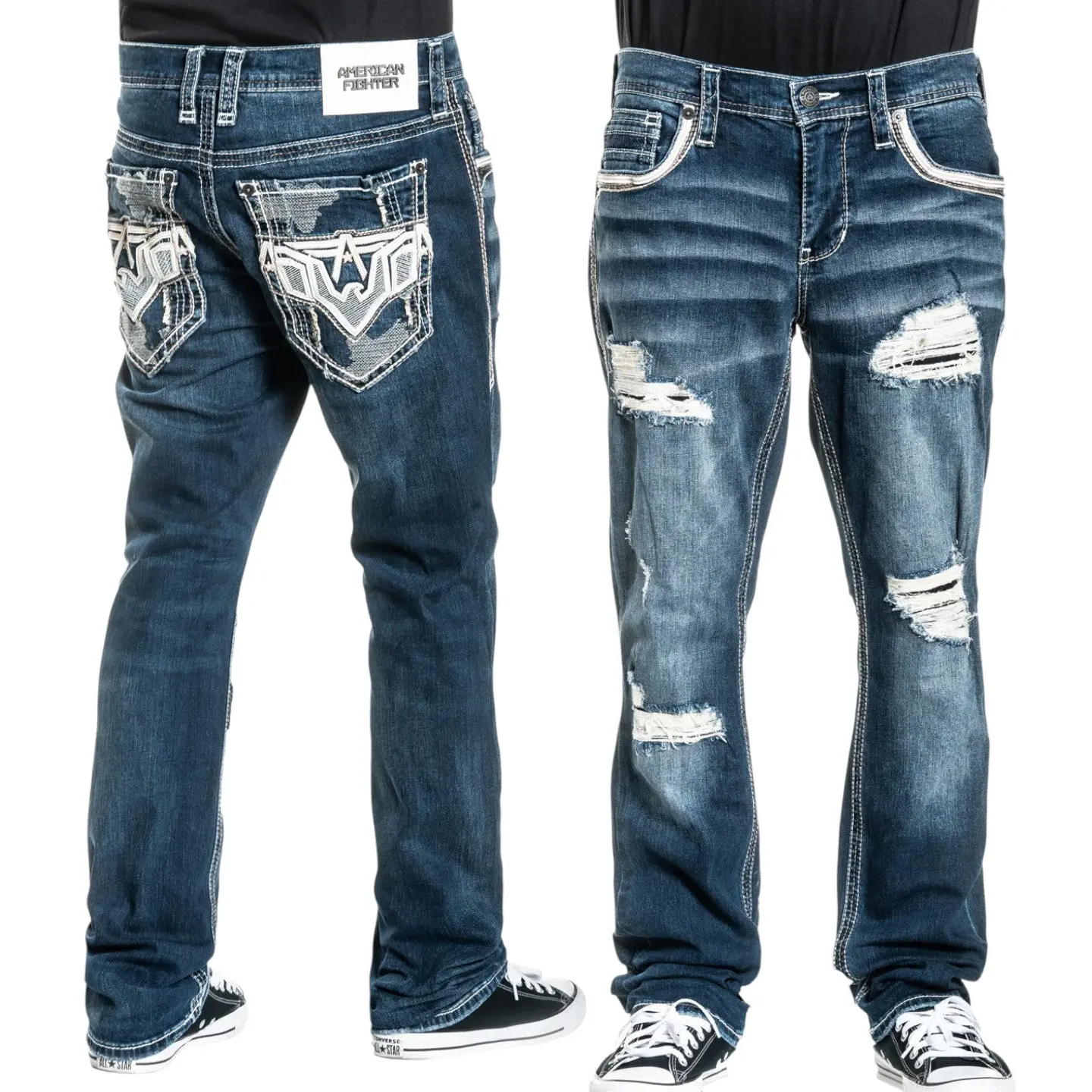 American Fighter Men's Mid Waist Relaxed Fit Long Plain Denim Jeans - Striker Jameson Style, 34" Inseam, Menswear Bottoms, Casual, All Seasons, Cold Wash Compatible, New Arrival Pants