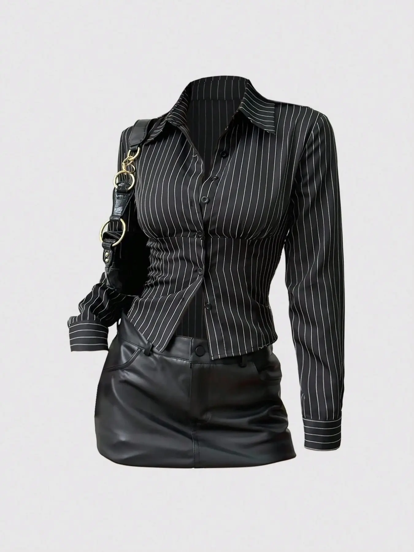Women's Fashion Button-Up Slim-Fit Striped Collar Long Sleeve Shirt, Spring & Fall Casual Wear, Stylish Women's Blouse, Casual Business Top, Collared Blouse