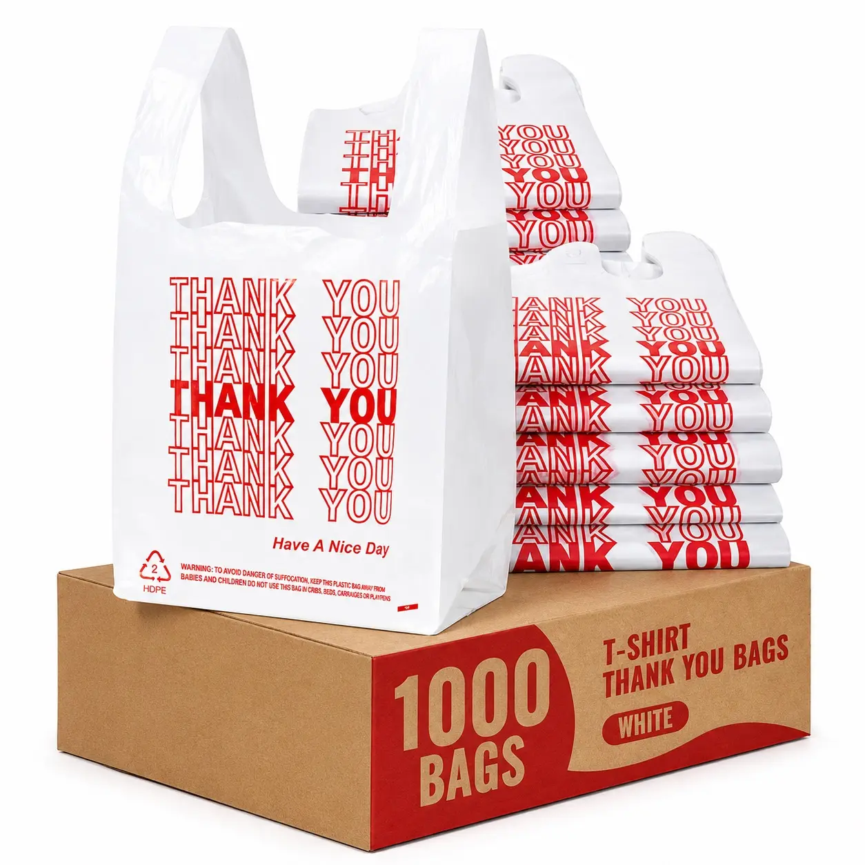 TP HTown 1000 Count Heavy Duty White Thank You T-Shirt Bags 11.5x6.5x22 In, Strong Disposable Carry Bags for Grocery, Retail, Takeout, and Food Service Use