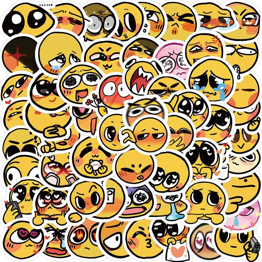 Cute Cartoon Pattern Decorative Stickers, 60pcs Sticker Packs Emotional Expression Series Decorative Decal, Self-adhesive Anime Naughty Stickers, Diy Decorative Accessories, Durable Adhesive Stickers, Funny Stickers