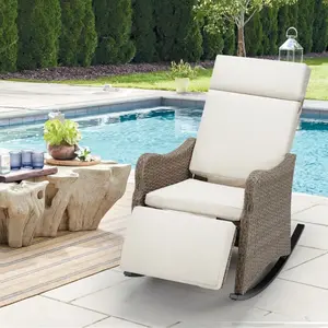 Wicker Outdoor Reclining Chair with Adjustable Backrest & Rocking Function, Patio Rattan Recliner Chair with Ergonomic Armrests for Patio, Garden, Backyard, Porch