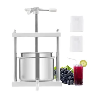VEVOR 1.45 Gal/5L Fruit Wine Press,  2 Stainless Steel Barrels, Manual Juice Maker, Cider Apple Grape Tincture Honey Olive Oil Making Press with Triangular Handle for Outdoor Kitchen Home