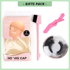 Glueless Install Kit HD Wig Cap Babyhair Brush 3D Eyelashes Hair Clips for Human Hair Wig Install Gifts Pack