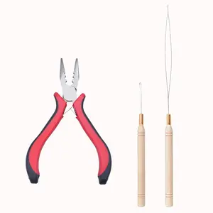 GOO GOO Hair Extension Tools Kit, 1 Plier, 1 Needle Pulling Hook, 1 Micro Ring Loop (3Pcs Tools) for Professional Hair Styling Tools Accessory