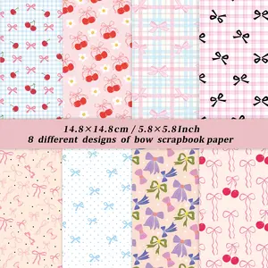 16/32/48 Pack Aesthetic Bow & Flower Scrapbook Paper 8 Unique Designs 14.8x14.8cm Perfect for DIY Planners Journals Gift Wrapping School Craft Projects