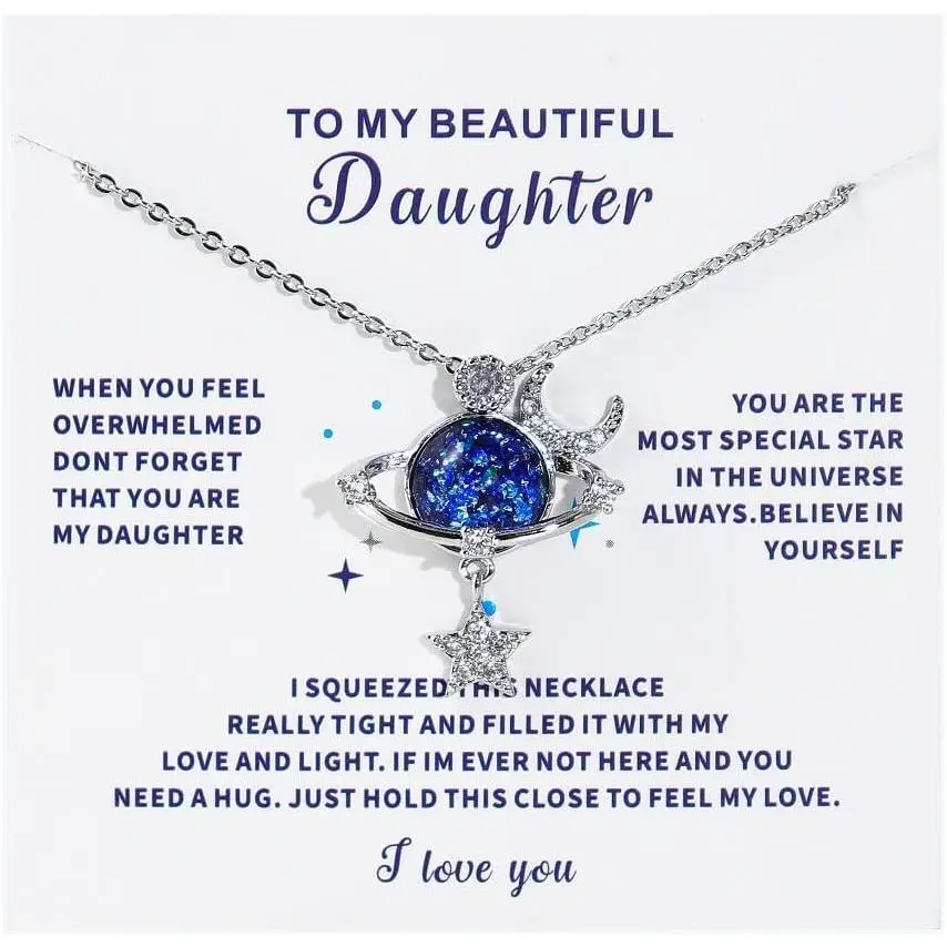 To My Daughter Universe Planet Star Necklace from Mom Dad Inspirational Daughter Birthday Gifts Jewelry Crystal Collar Chokers for Beautiful Daughter Granddaughter on Birthday Thanksgiving Day