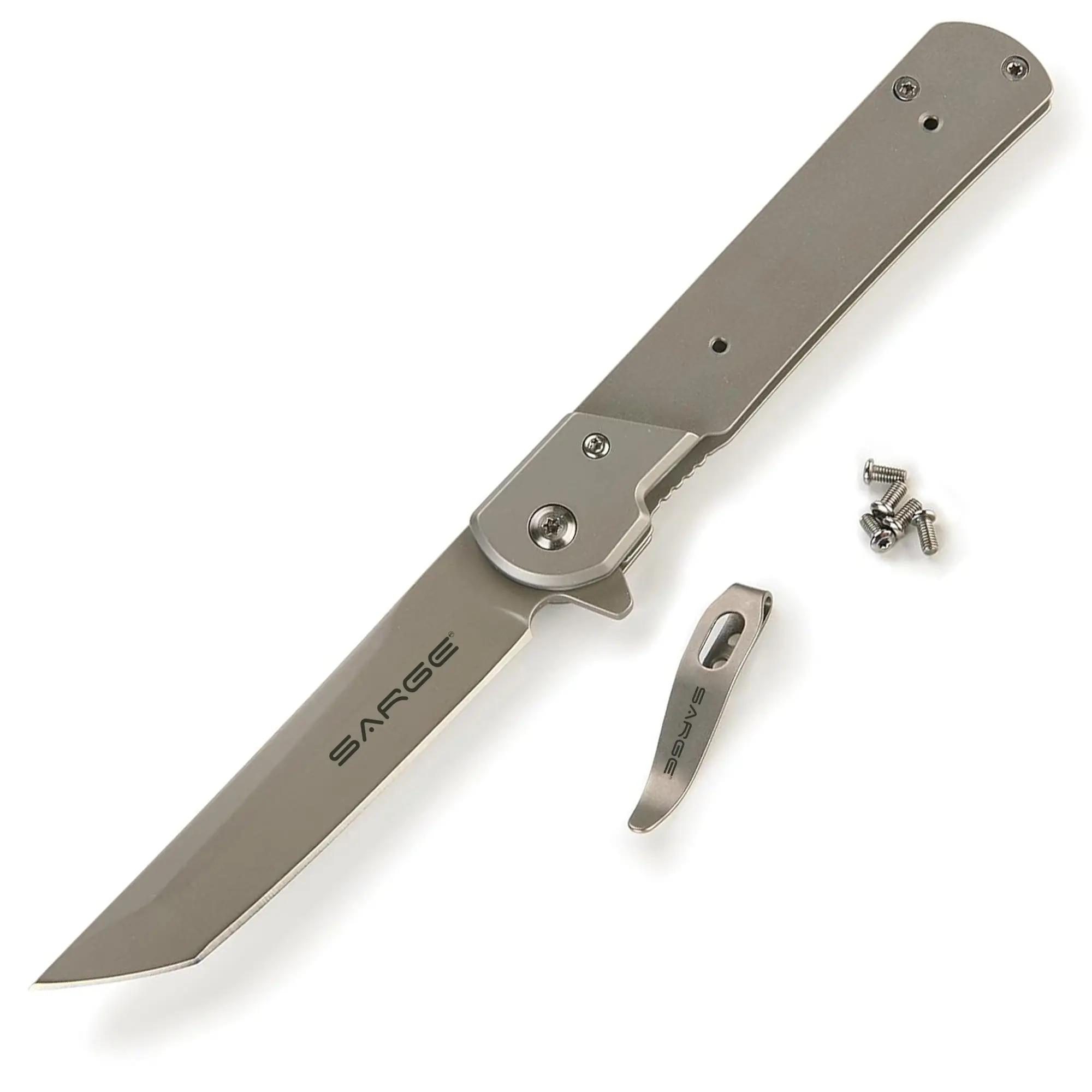 Sarge Knives Tanto Folding Knife DIY Kit, Stainless Steel Pins, Matte Finish Customized EDC Maker Project for Hobbyist DIY Woodwork Enthusiasts
