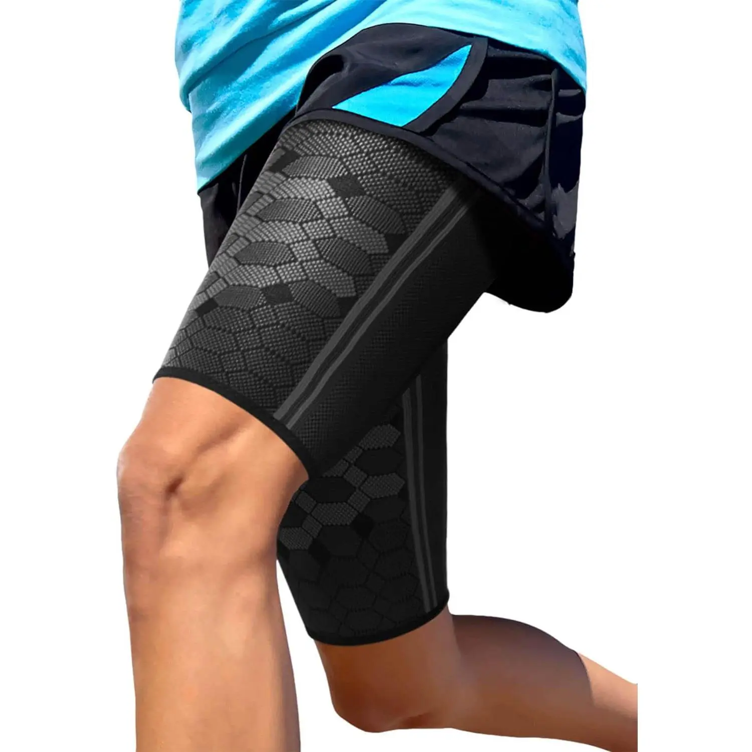 Thigh Compression Sleeves (Pair) – Quad and Hamstring Support – Upper Leg Sleeves for Men and Women – Made from Innovative Breathable Elastic Blend – Anti Slip