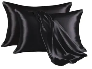 Satin Silk Pillowcase Set of 2, Queen Size with Envelope Closure, Silky Pillow Cover, Black Color