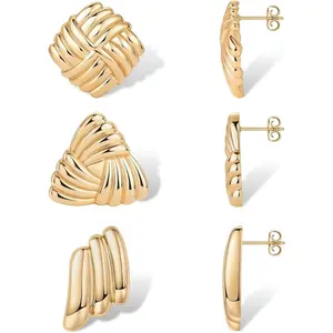 YADOCA  Chunky Gold and Silver Earrings Set 14K Plated Gold Vintage Statement Stud Earrings for Women Men Trendy Large Two Tone Studs Mixed Metal Earring Big Triangle Square Wing Earring Jewelry