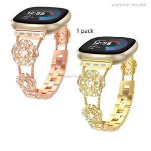 Shiny Metal Band for Fitbit Versa 4/sense 2/versa 3/sense, Diamond Fashion Women's Strap, Replacement Smartwatch Band, Camellia Design, Smart Watch Accessories, Smart Watch Straps