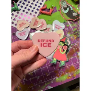 Defund ICE Conversation Heart. 2 inch button, b grade hand pressed, random color.