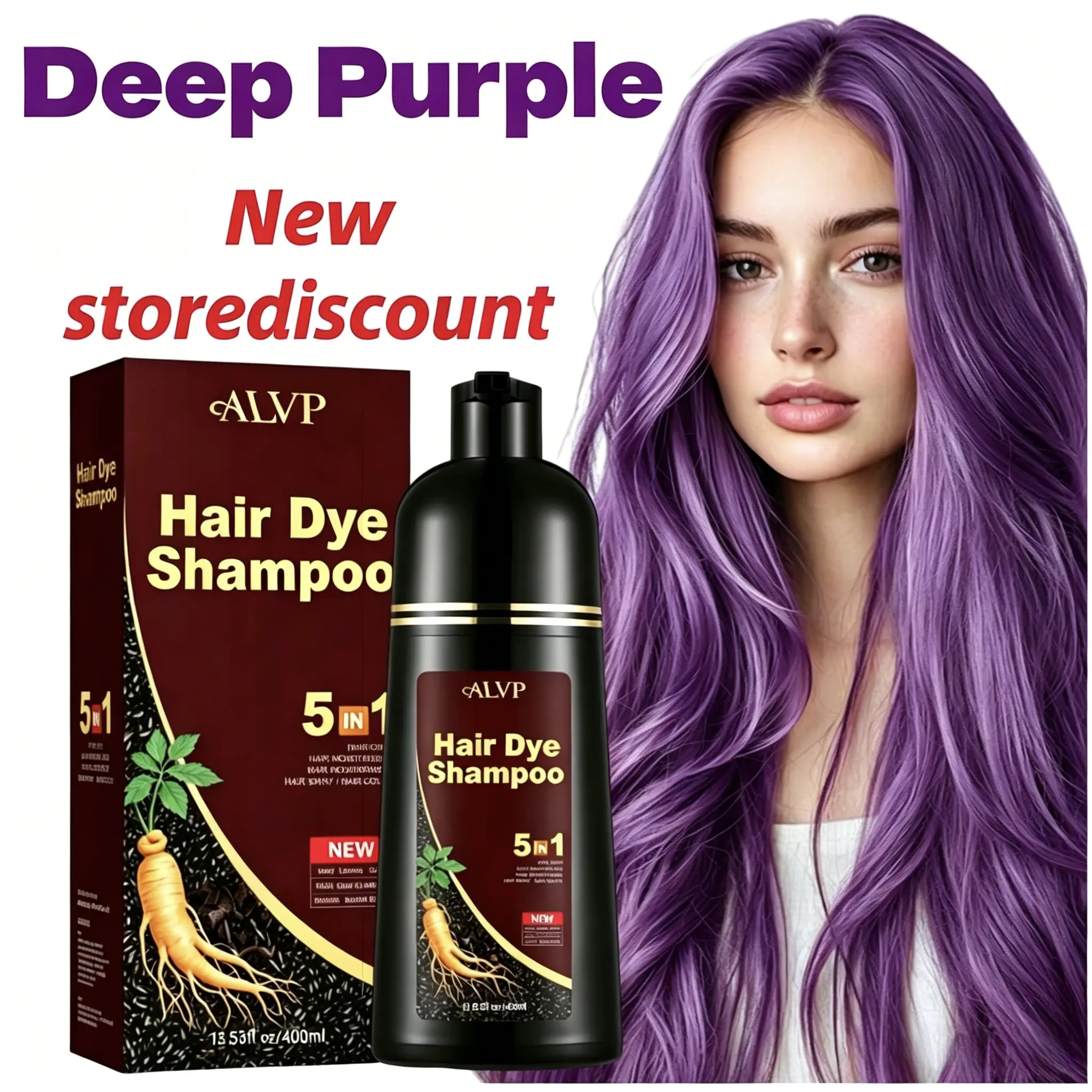 ALVP Herbal Hair Dye Shampoo for Gray Coverage, Gentle 5 in 1 Color with Ginseng, Ammonia-Free Long-Lasting Wine Red for Men & Women, 17.6 Fl Oz