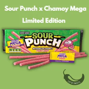 Sour Punch Watermelon Straws with Chamoy Sauce, 3.2oz Tray