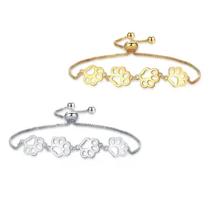 Paw Print Charm Bracelet for Women Cute Cat Dog Paw Bracelet Adjustable Slider Bracelet for Dog Pet Lover Jewelry Gifts