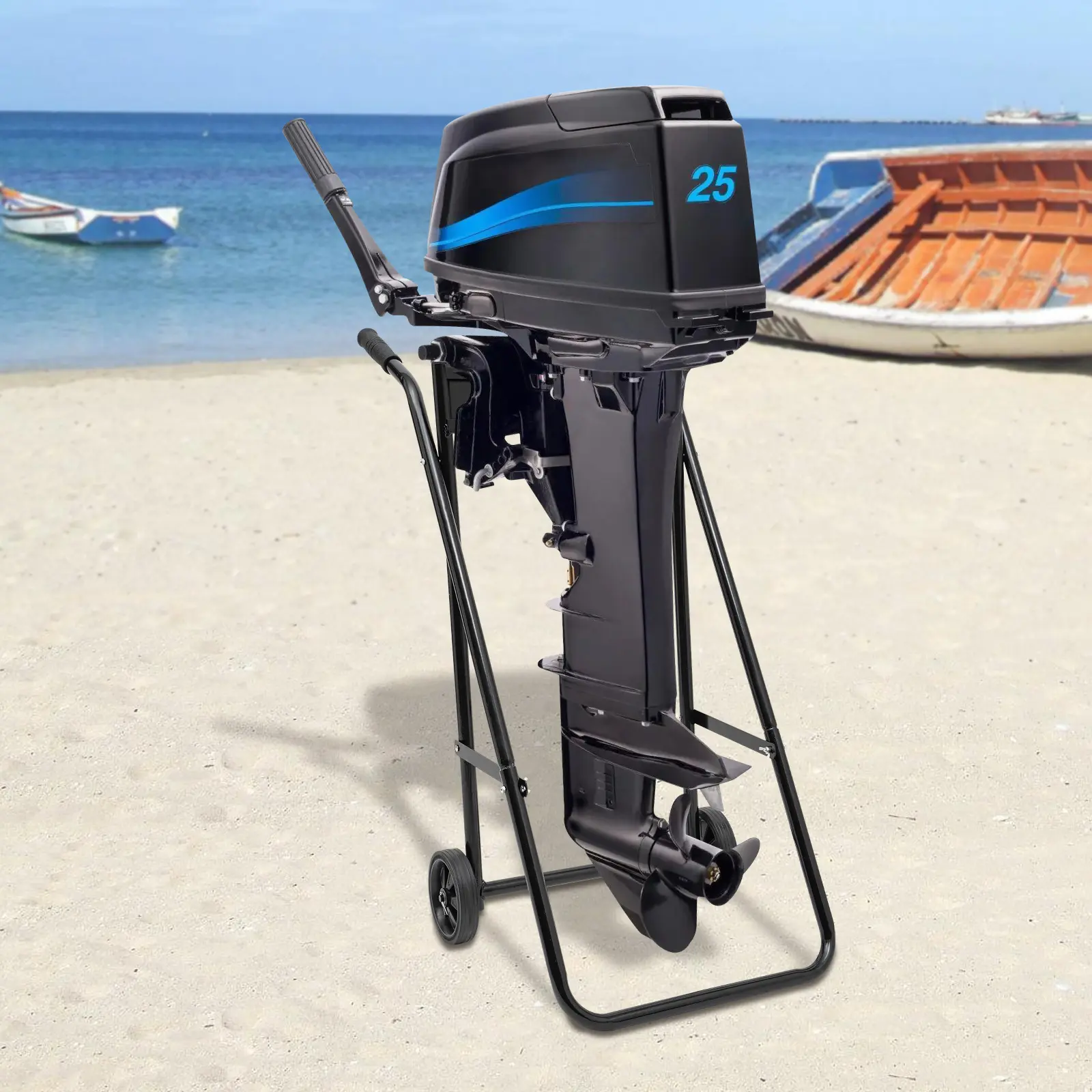 Portable Outboard Motor Cart Vehicle, 30HP Engine Compatible, 88lbs Capacity, Folding Storage Caddy with Wheels, Black Boat Motor Stand for Boating Sports & Outdoor Use
