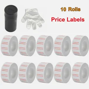 10 Rolls 6000pcs Price Labels Gun Paper Tag Sticker White Red Line for MX 5500 with Gloves Included 20mm Width