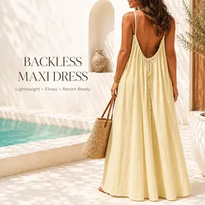 Women's Solid Color Cami Lounge Dress, Elegant Sleeveless Long Dress for Summer, Ladies Sleepwear for Indoor Wear
