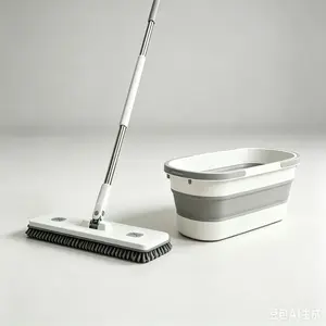 24 in Self-Wringing Flat Mop with Spin-Squeeze System, Microfiber Chenille Pad - Household Hands-Free Floor Cleaning for Hardwood, Tile