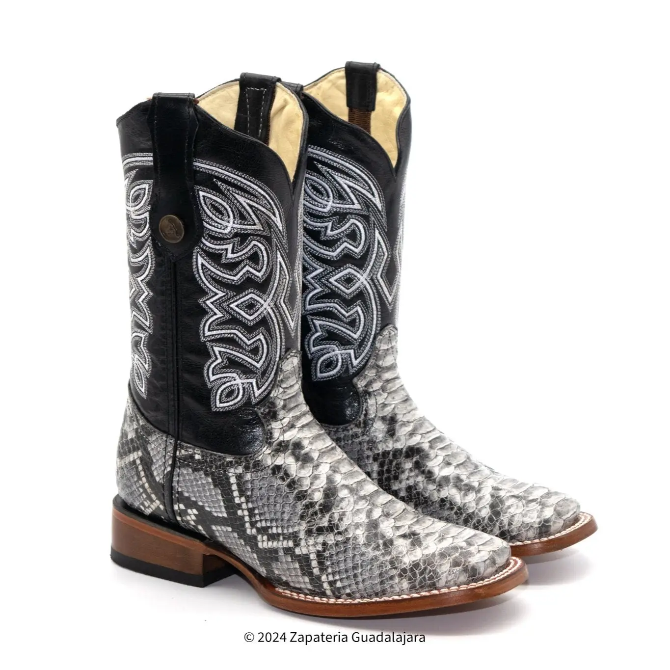 MEN'S WIDE SQUARE TOE PRINT PYTHON LEATHER COWBOY BOOT -H526304