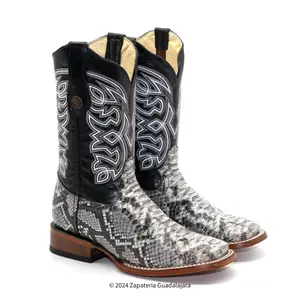 MEN'S WIDE SQUARE TOE FAUX PYTHON LEATHER COWBOY BOOT -H526304