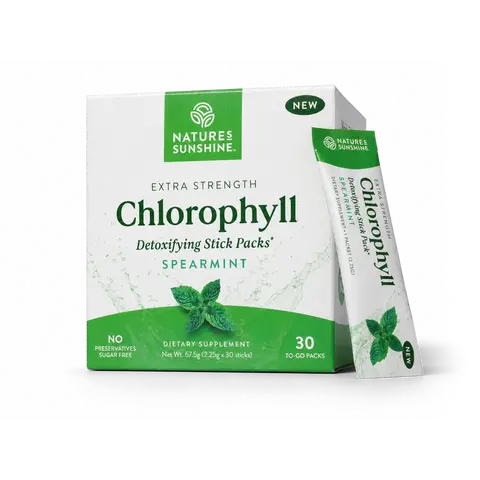 Nature's Sunshine Chlorophyll Stick Packs: Supercharge Your Detox and Boost Gut Health in Convenient, Delicious Stick Packs (Spearmint)