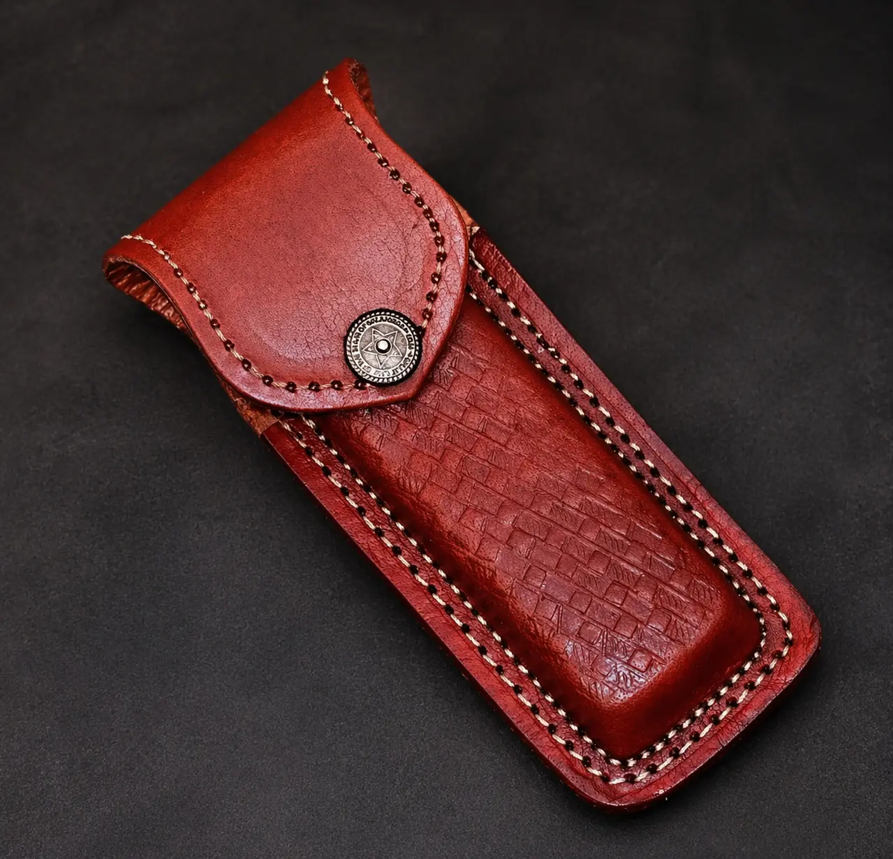 Handmade Cowhide Leather Sheath, Engraved EDC Tool Holder for 5-Inch Folding Knife