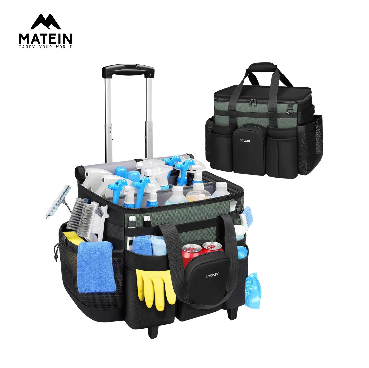 Extra Large Rolling Cleaning Caddy with Detachable Trolley, Water-Resistant Organizer Bag with Wheels & Velcro Straps, 14 Pocket Storage Tote for Housekeepers, Cleaning Supplies, Home Organization and Daily Use TikTokShopBackToSchool