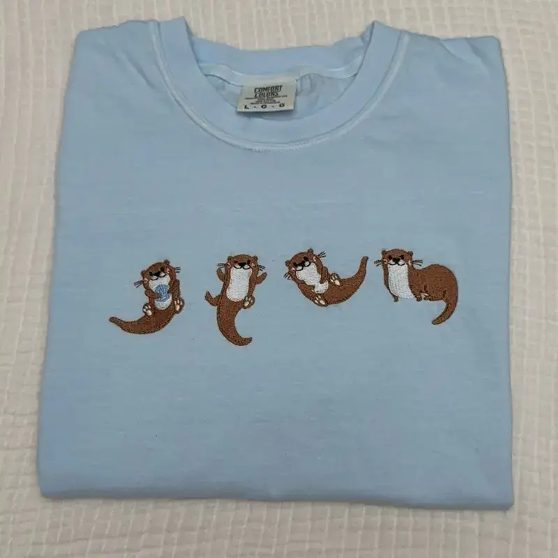 Cute Otters Embroidered Summer Spring Shirt, Otter Embroidered Shirt, Cute Gift For Friend, Daughter