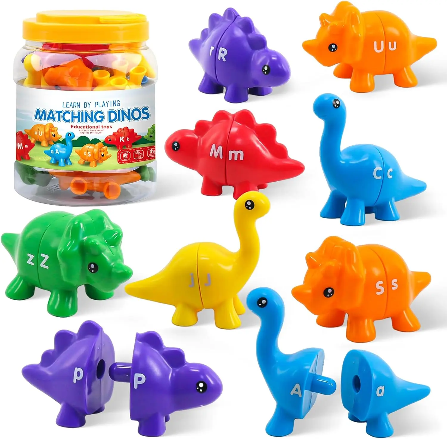 Matching Letters Dinosaur Toy, Double-Sided ABC Letters Dinosaur Match Game Preschool Fine Motor Toy with Uppercase Lowercase Alphabet, Educational Learning Toys for Toddlers Boys Girls