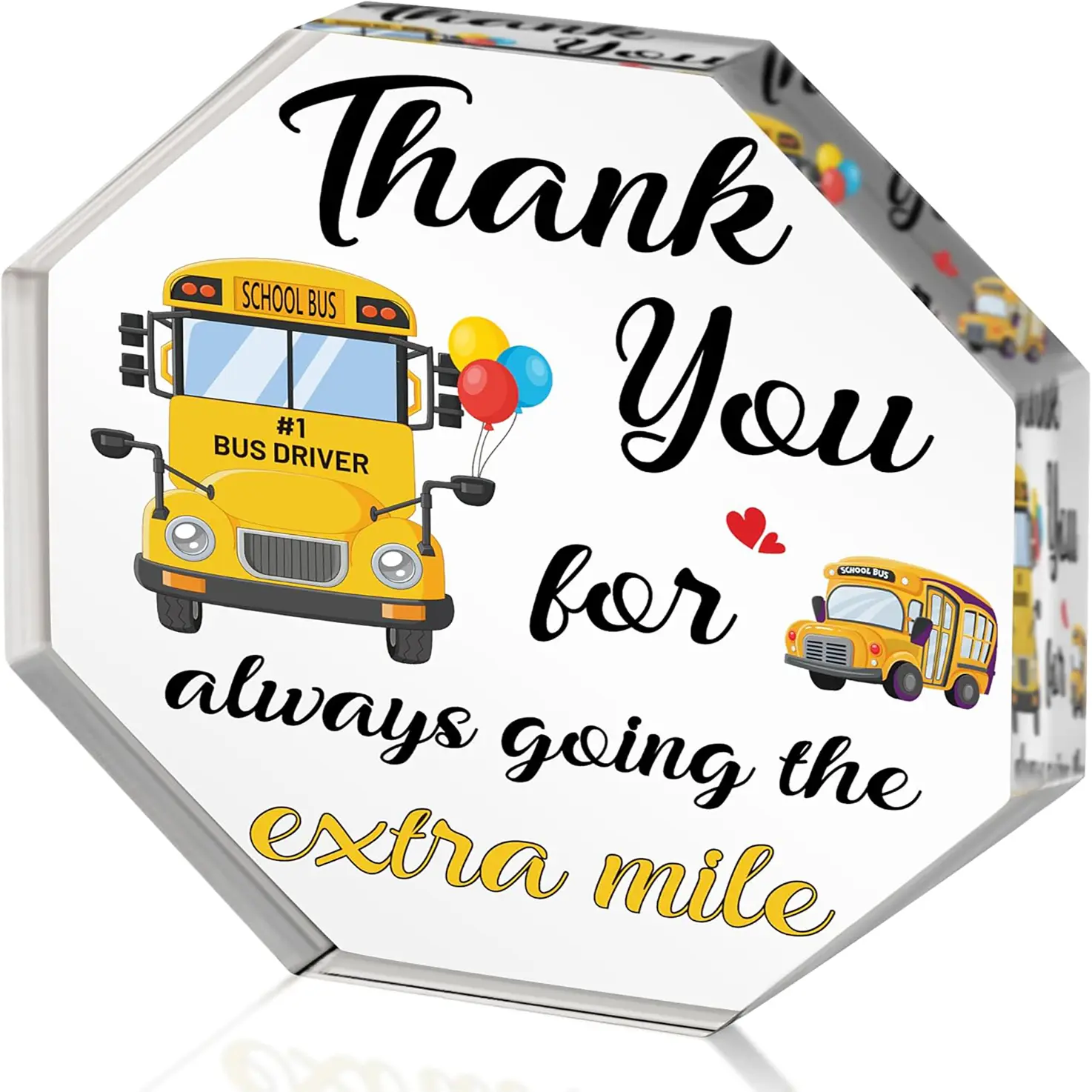 Bus Driver Appreciation Gifts - Thank You School Bus Drivers for Women Men, Acrylic Decorative Plaque Sign Octagon Graduation Awards Table Centerpiece Sign, Thanks Buses Desk Signage Decoration for Farewell Birthday