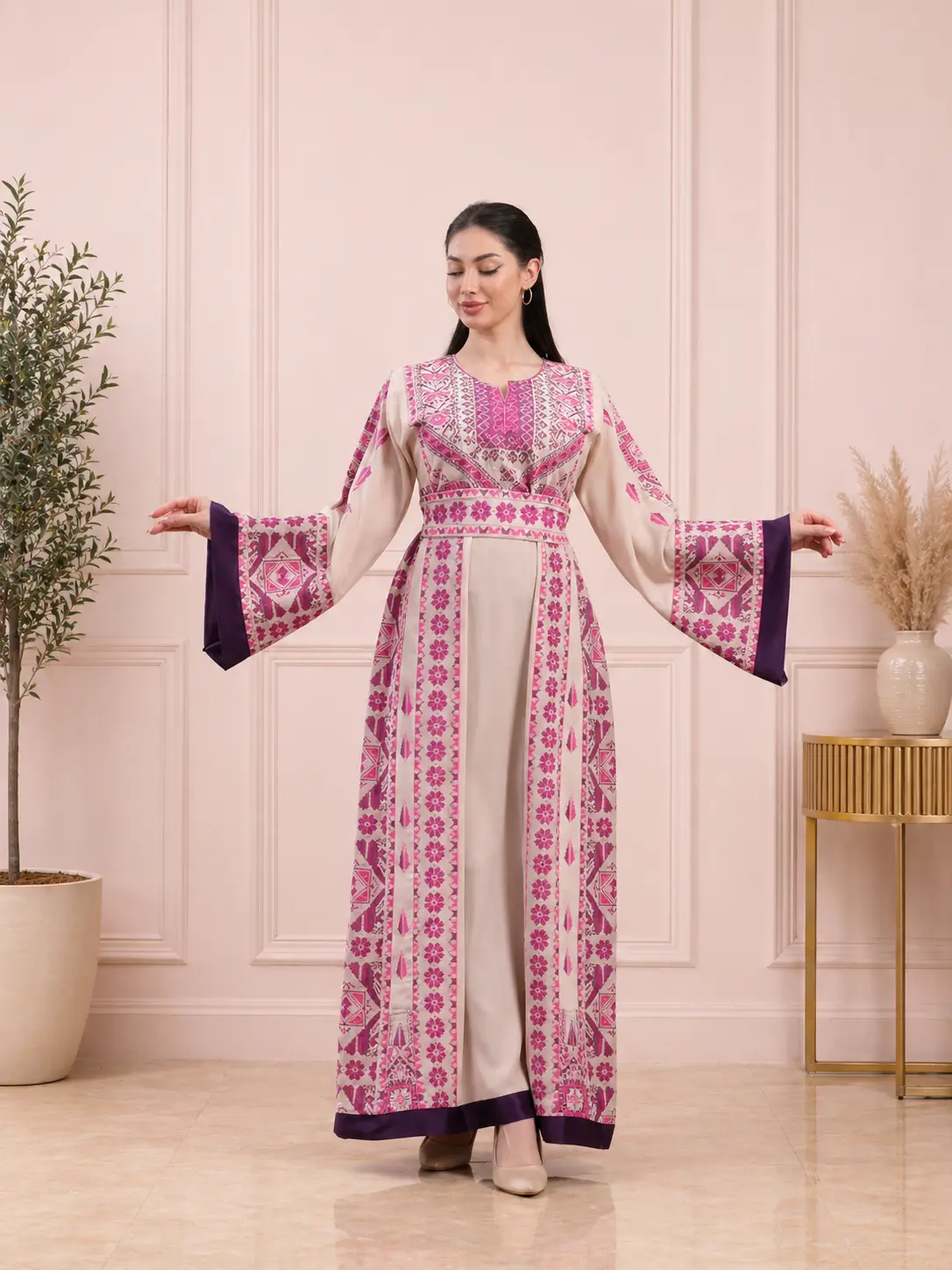 embroidered dress - Thobe Abaya Long Sleeves thobe Princess Design with satin belt ثوب مطرز فخم مع حزام ستان Muslims Modesty Formal