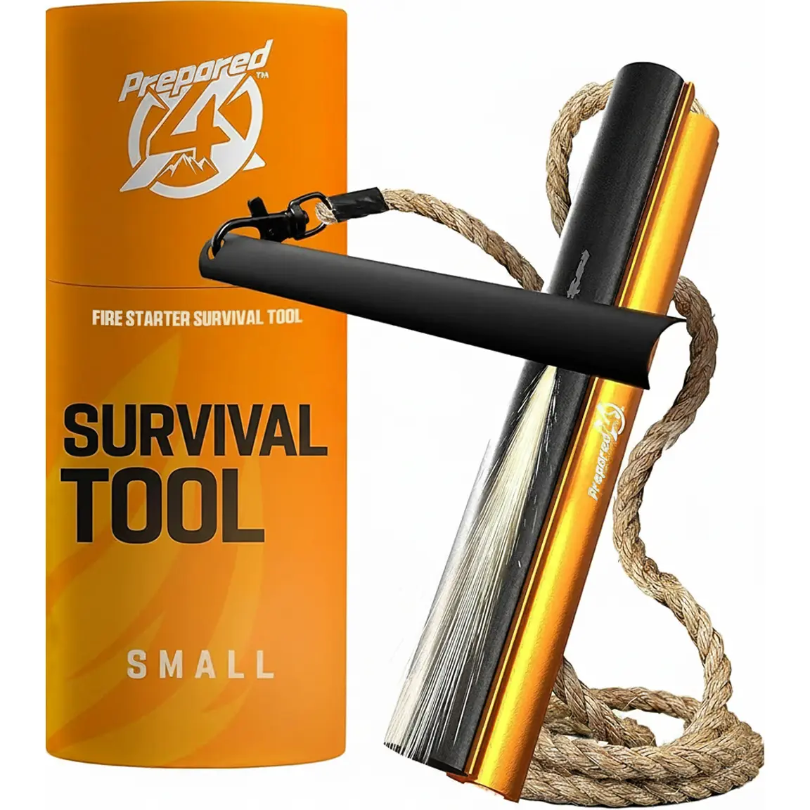 Prepared4X Emergency Survival Tool – All-in-2 Outdoor Survival Equipment with Waterproof Wick Rope, Steel Striker for Camping, Hiking Kits