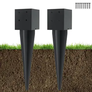 2 count 4"x4" Fence  Anchor Ground Spike 16"(Actual 3.6"x3.6") Heavy Duty Metal Fence  Anchor with Black -Coated for Deck,Fence,Porch,Railing,Mailbox